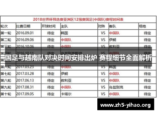 国足与越南队对决时间安排出炉 赛程细节全面解析